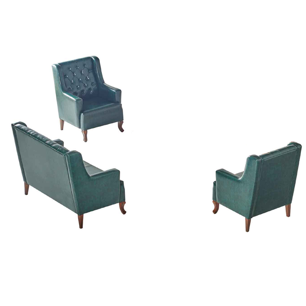 Sofa-Set Chesterfield Sitzmöbel 3-Sitzer Leder Sessel Grün Knöpfe Couch