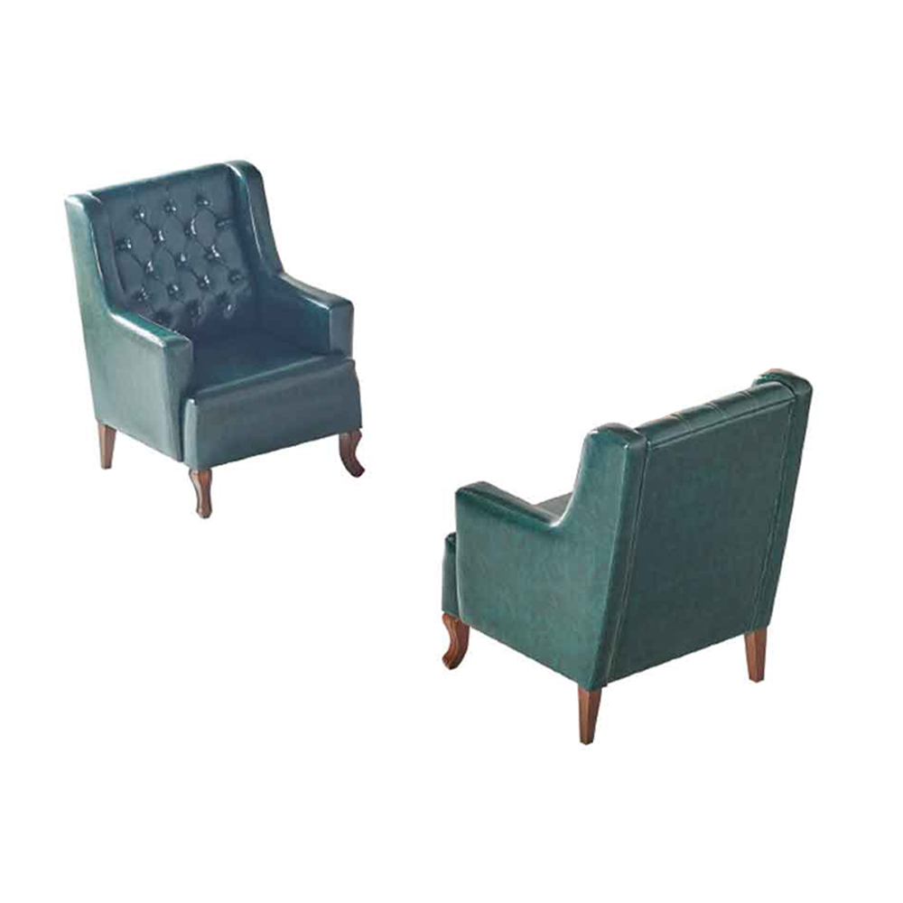 Chesterfield Sessel Set Grün Klassisch Knöpfe 1-Sitzer Leder Holz Weich