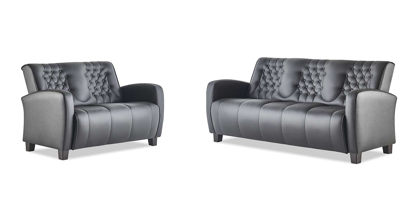 Sofa-Set 3-Sitzer 2-Sitzer Schwarz Chesterfield Leder Knöpfe Sitzmöbel