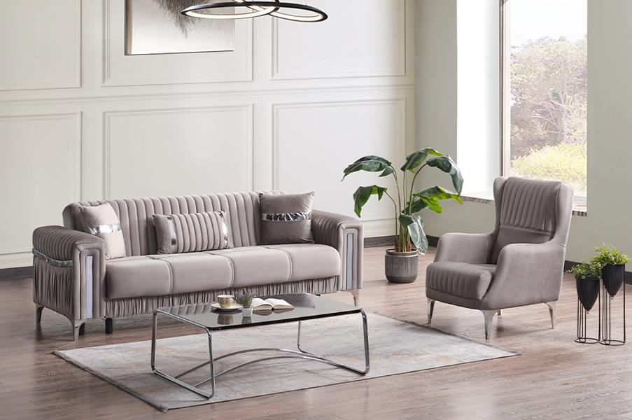 Wohnzimmer Sofagarnitur Dreisitzer Grau Couch Set Sofa 3 Sitzer Luxus Sessel
