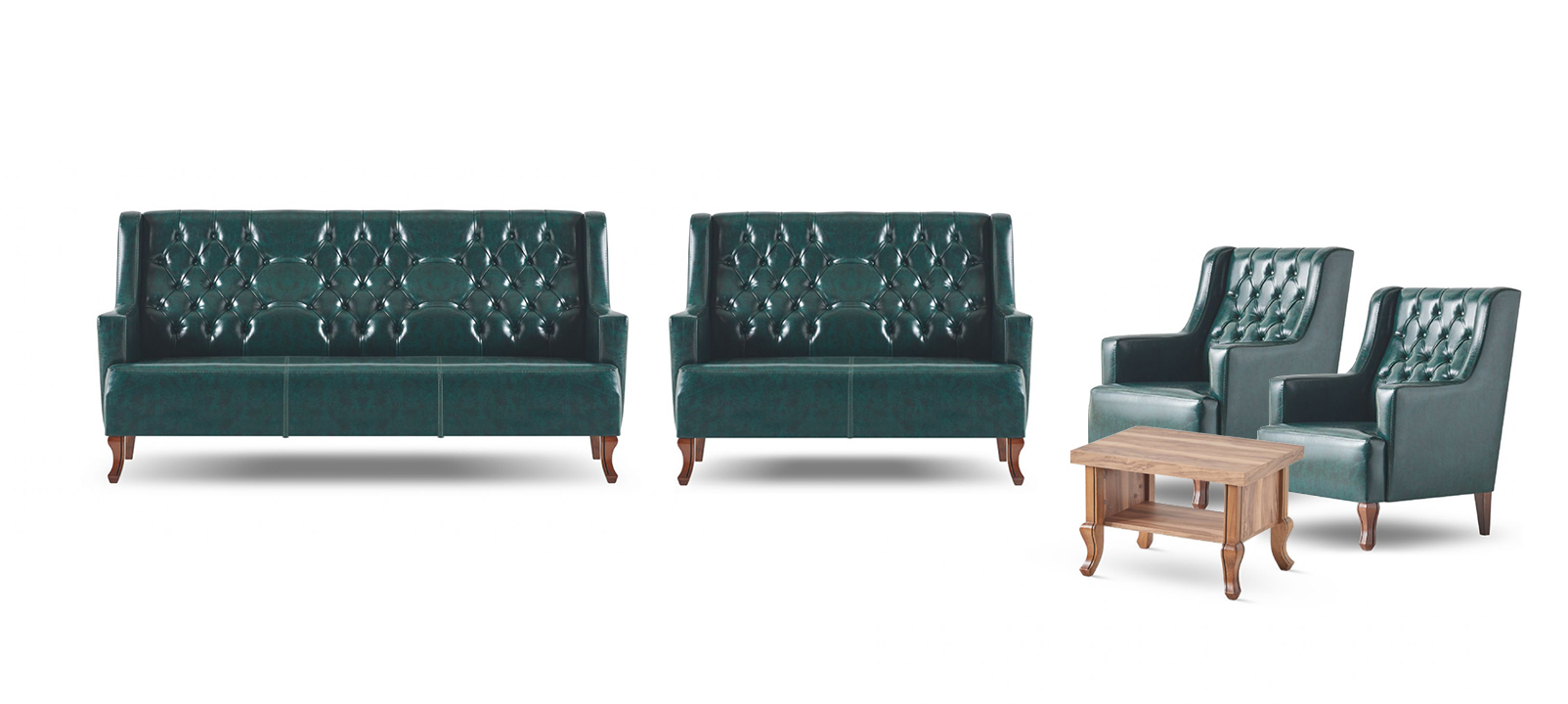 Komplett Sofa-Set 3-Sitzer 2-Sitzer Sessel Holz Couchtisch Chesterfield