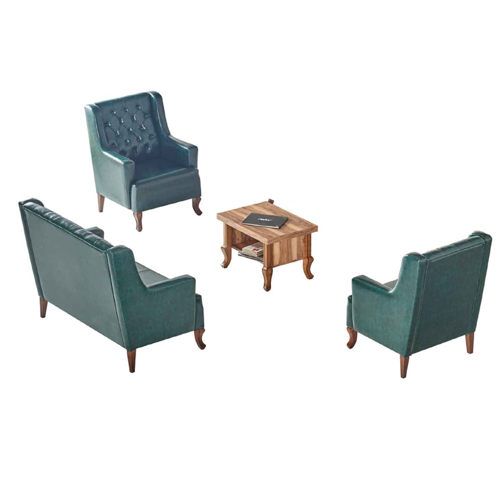 Sitzmöbel Klassisch Chesterfield Grün Set 3-Sitzer Sessel Couchtisch Braun