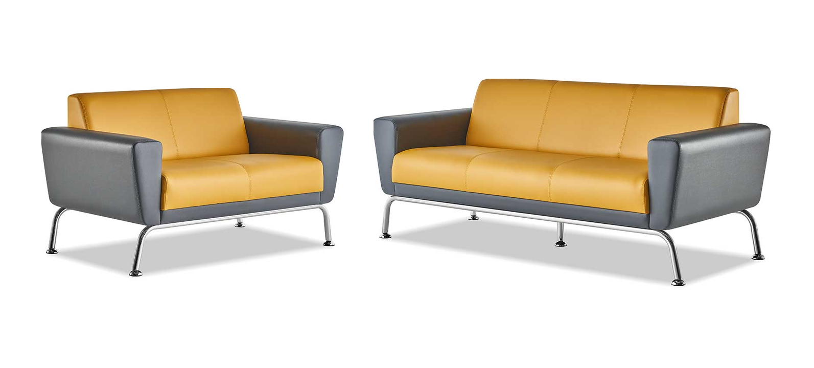 Sofagarnituren 3-Sitzer 2-Sitzer Gelb Grau Sofa-Set Leder Edelstahl