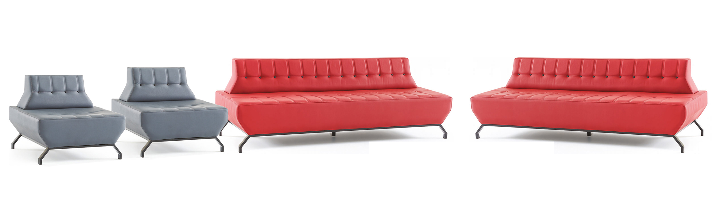 Moderner Sofas Set Rot 3-Sitzer Grau Sessel Chesterfield Chesterfield