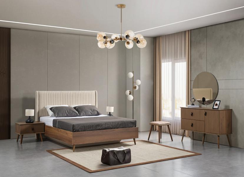 Schlafzimmer Set Luxus Bett + 2x Nachttische Modern Kommode mit Spiegel Holz