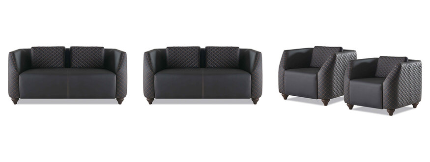 Sofa-Set Ledersofas 2-Sitzer 2x Sessel Schwarz Sitzmöbel Modern Lehnsessel