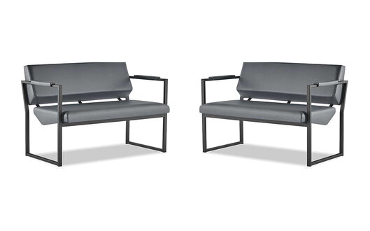 Moderner Ledersofas Schwarz Sofa-Set 2-Sitzer Leder Edelstahl Couch Holz