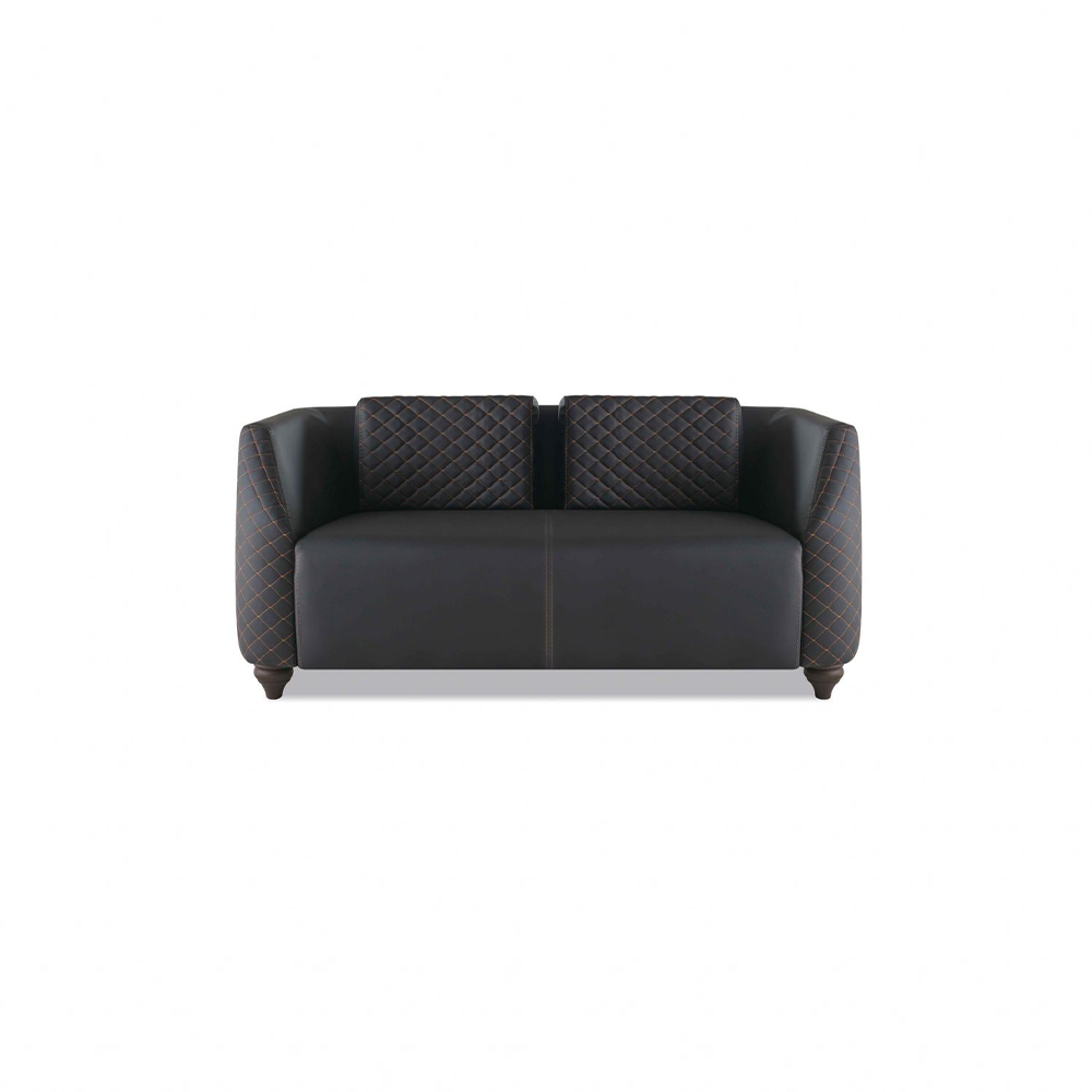 Sofa 2-Sitzer Polster Modern Ledersofa Schwarz Mit Kissen Polster Holz