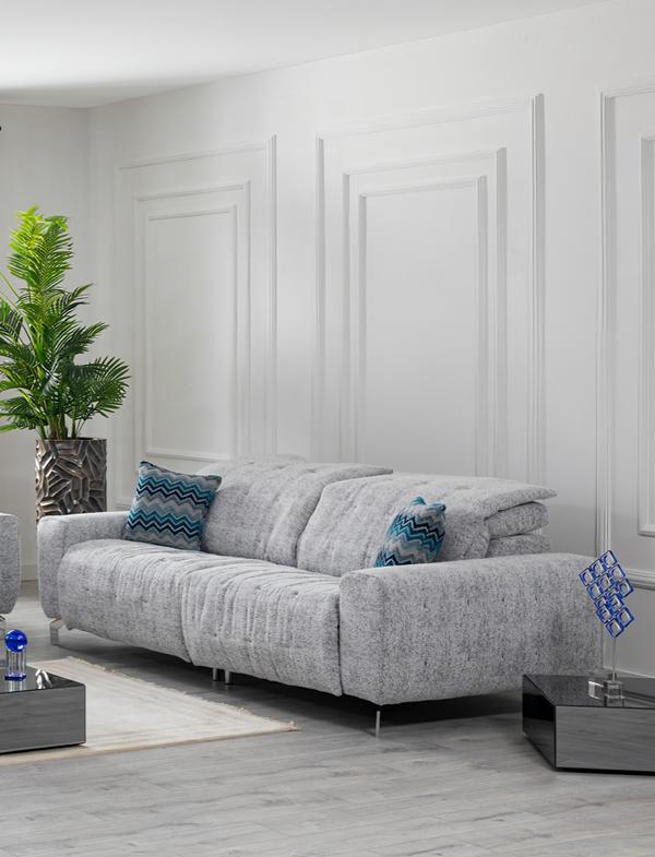 Sofa 3 Sitzer Sofa Couch Polster Wohnzimmer Grau 230cm Verstellbar Multifunktion
