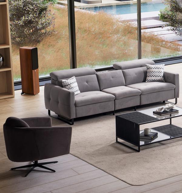 Sofa Couch Wohnzimmer Set Sofagarnitur 3+1 Grau Stoff Sofas Möbel set