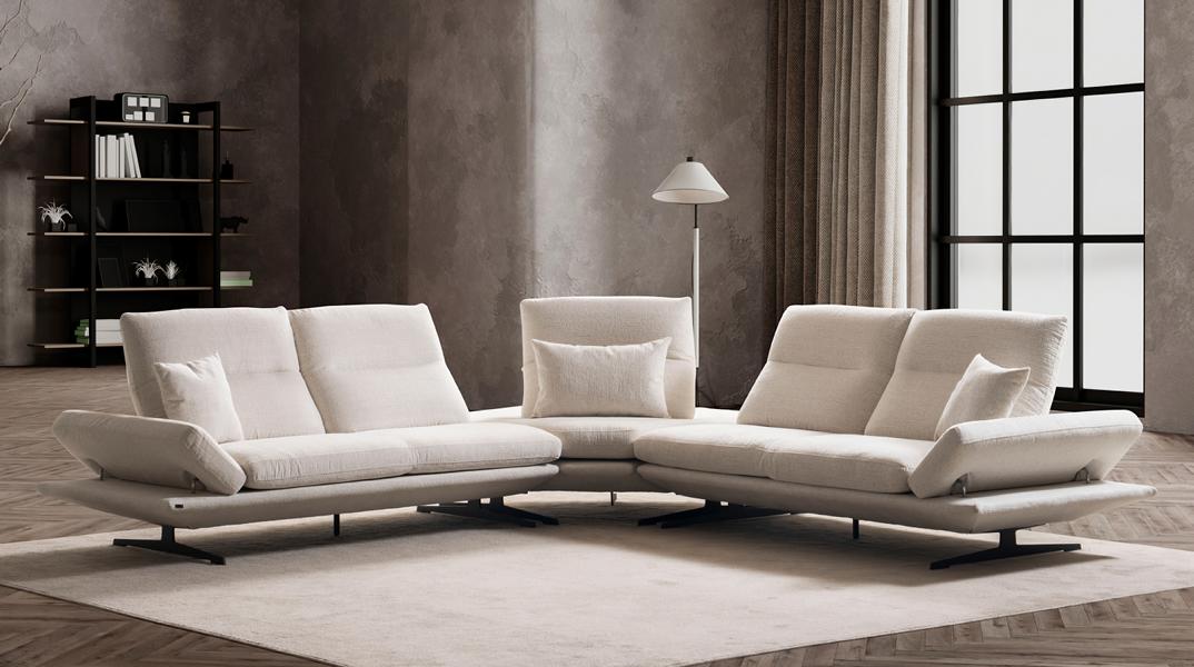 Sofa Couch Polsterung L-Form Wohnzimmer Design Ecke Textil Weiß Luxus Couchen