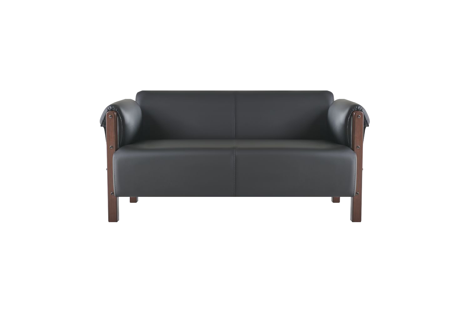 Sofa 2-Sitzer Schwarz Couch Modern Original Design Ledersofa Holz