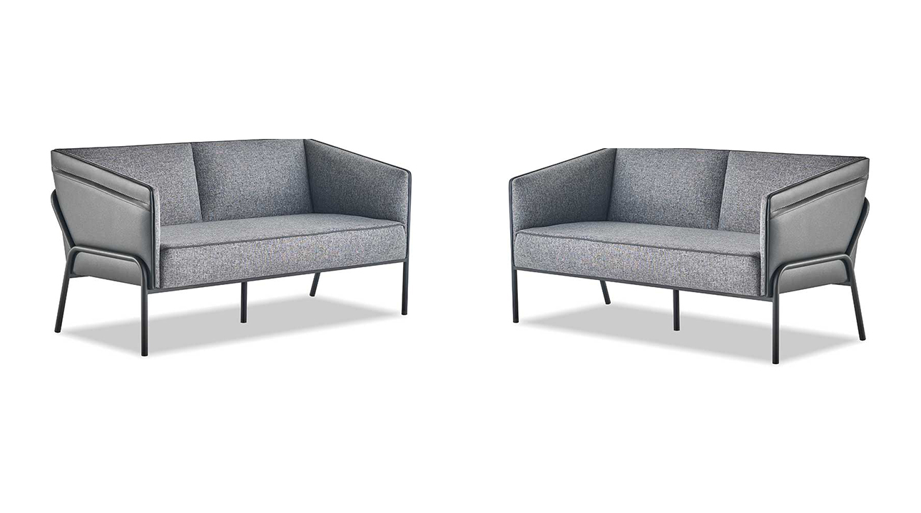 Sofa-Set 2-Sitzer Sofas Grau Modern Ledesofas Textil Edelstahl Sitzmöbel