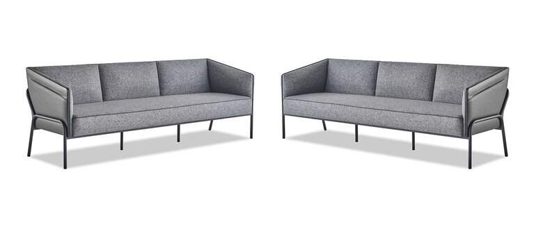 Ledersofas Textil 3-Sitzer Grau Edelstahl Modern Leder Couch Sofa-Set