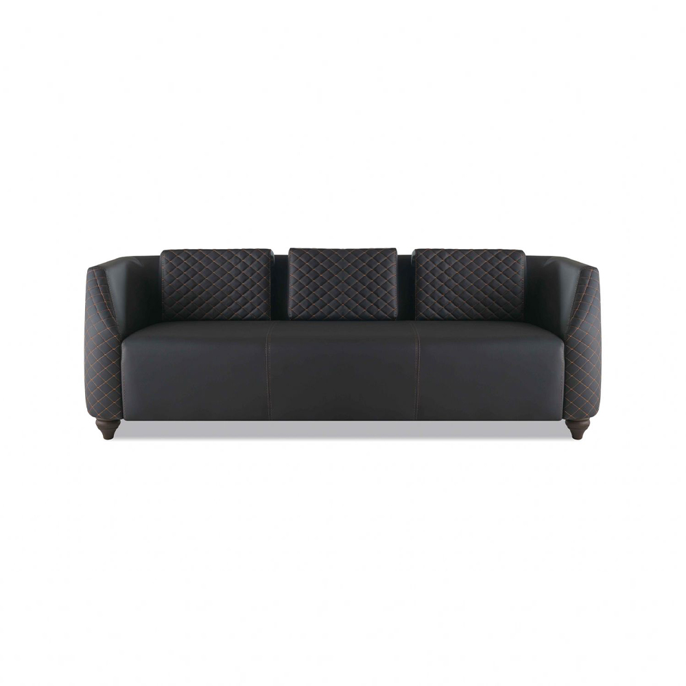 Ledersofa 3-Sitzer Schwarz Holz Modern Design Kissen Polster Leder Couch