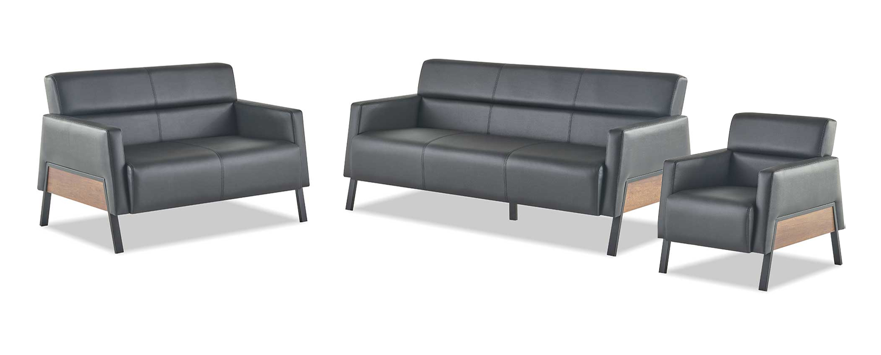 Ledersofas-Set Schwarz Leder Modern 3-Sitzer 2-Sitzer Sessel Sitzmöbel
