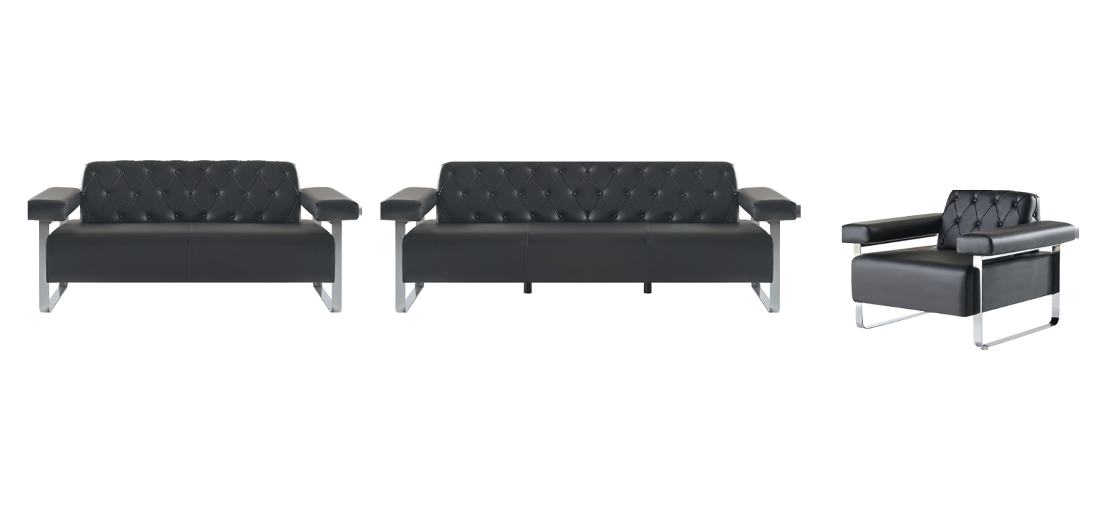 Designer Sofas Sessel Chesterfield Stil 3tlg Schwarz Einfarbig Original