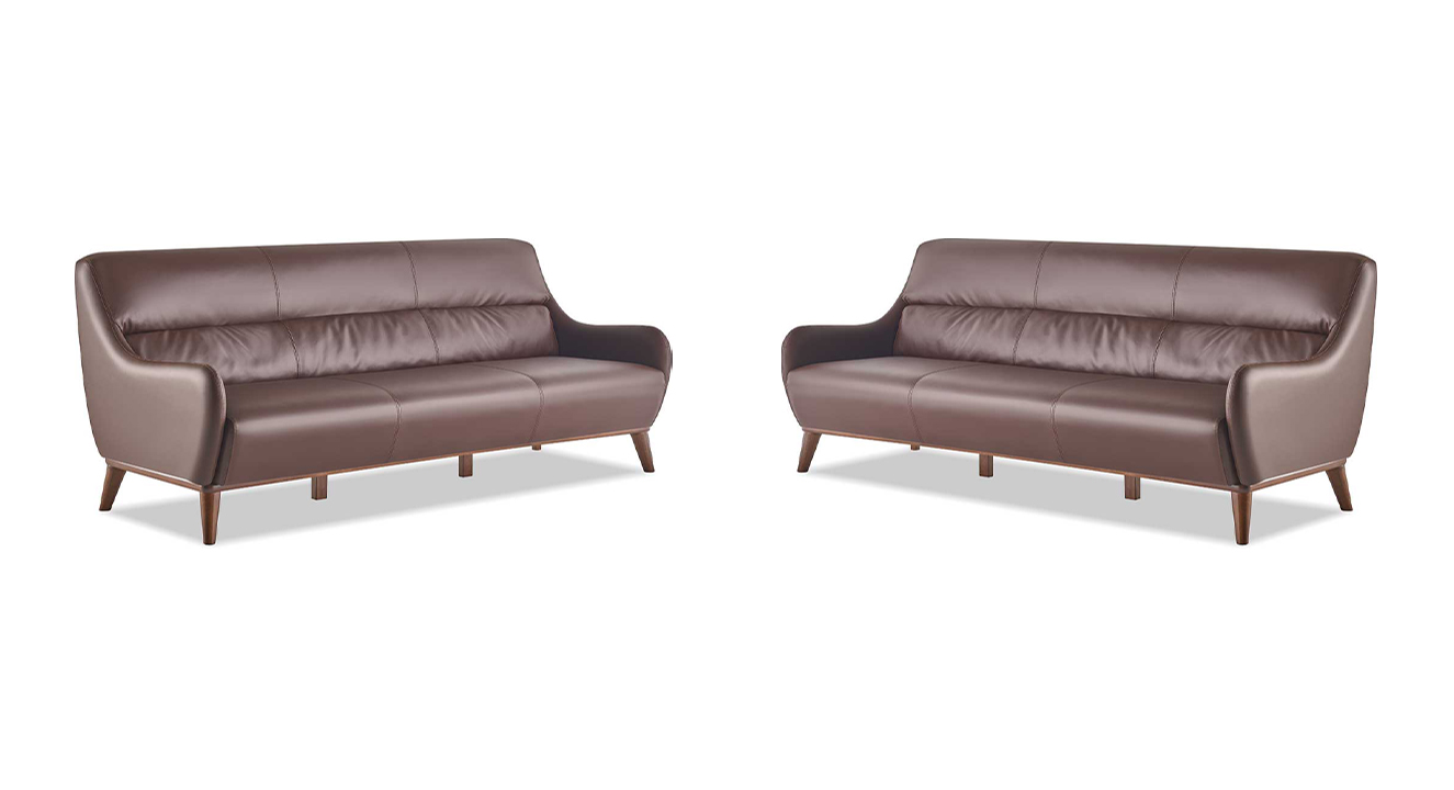 Sofa-Set Leder Holz 3-Sitzer Ledersofas Sofas Braun Klassisch Couch