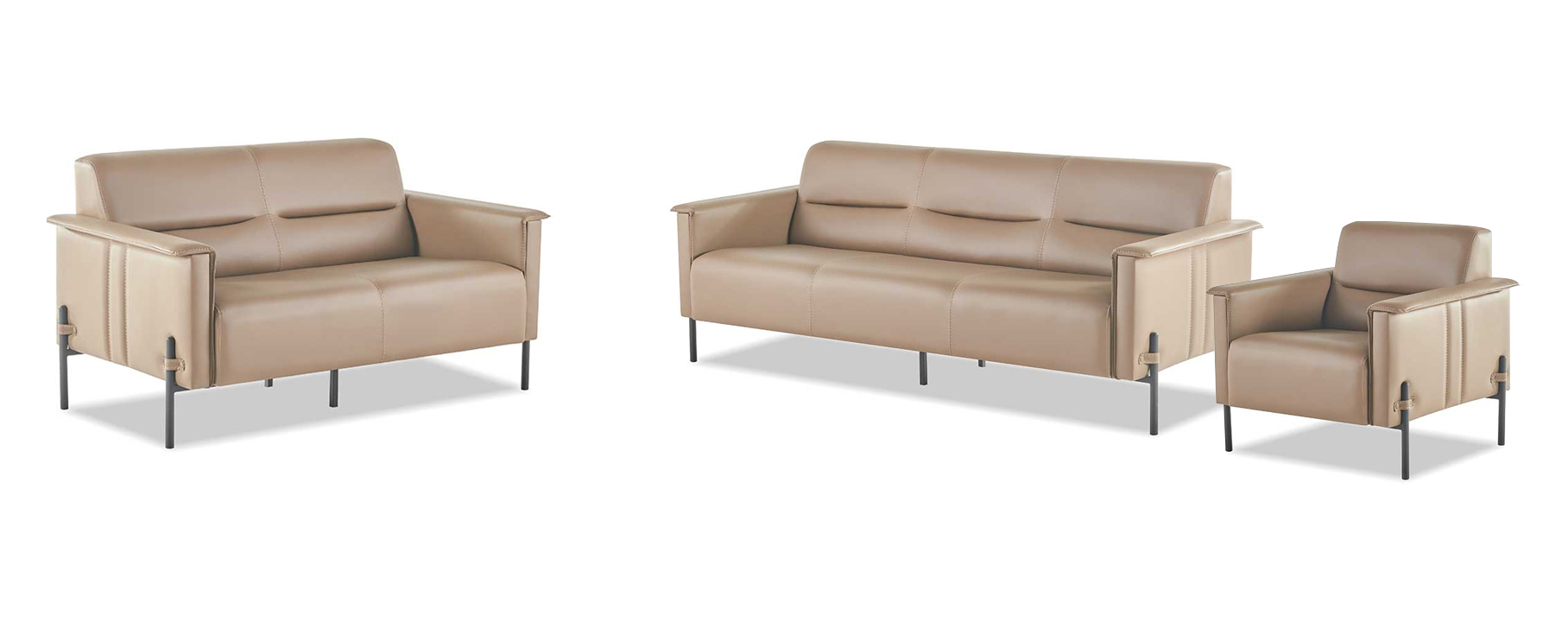 Sitzmöbel Beige Sofagarnitur Set 3-Sitzer 2-Sitzer Sessel Leder Modern