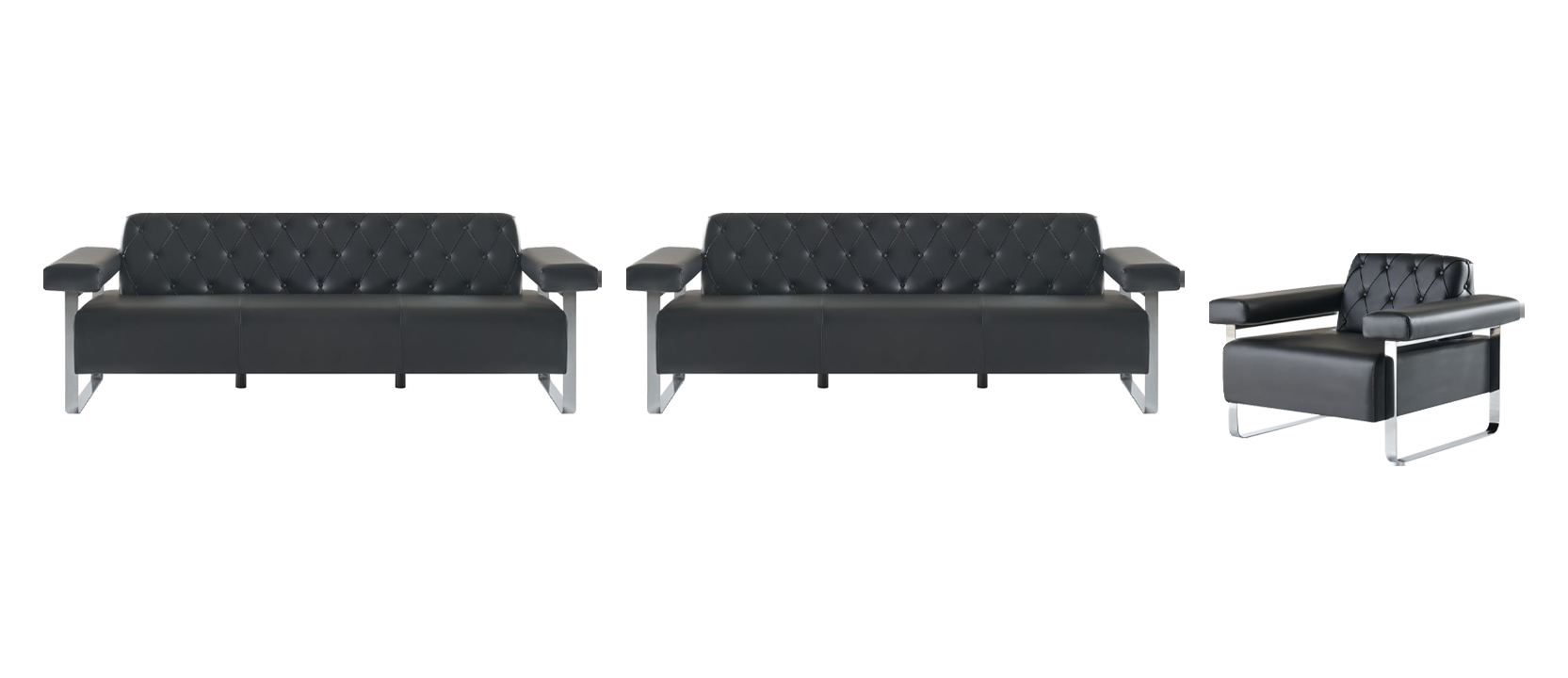 Luxus Komplett Sofas 3tlg Schwarz 3-Sitzer Chesterfield Sitzmöbel Modern