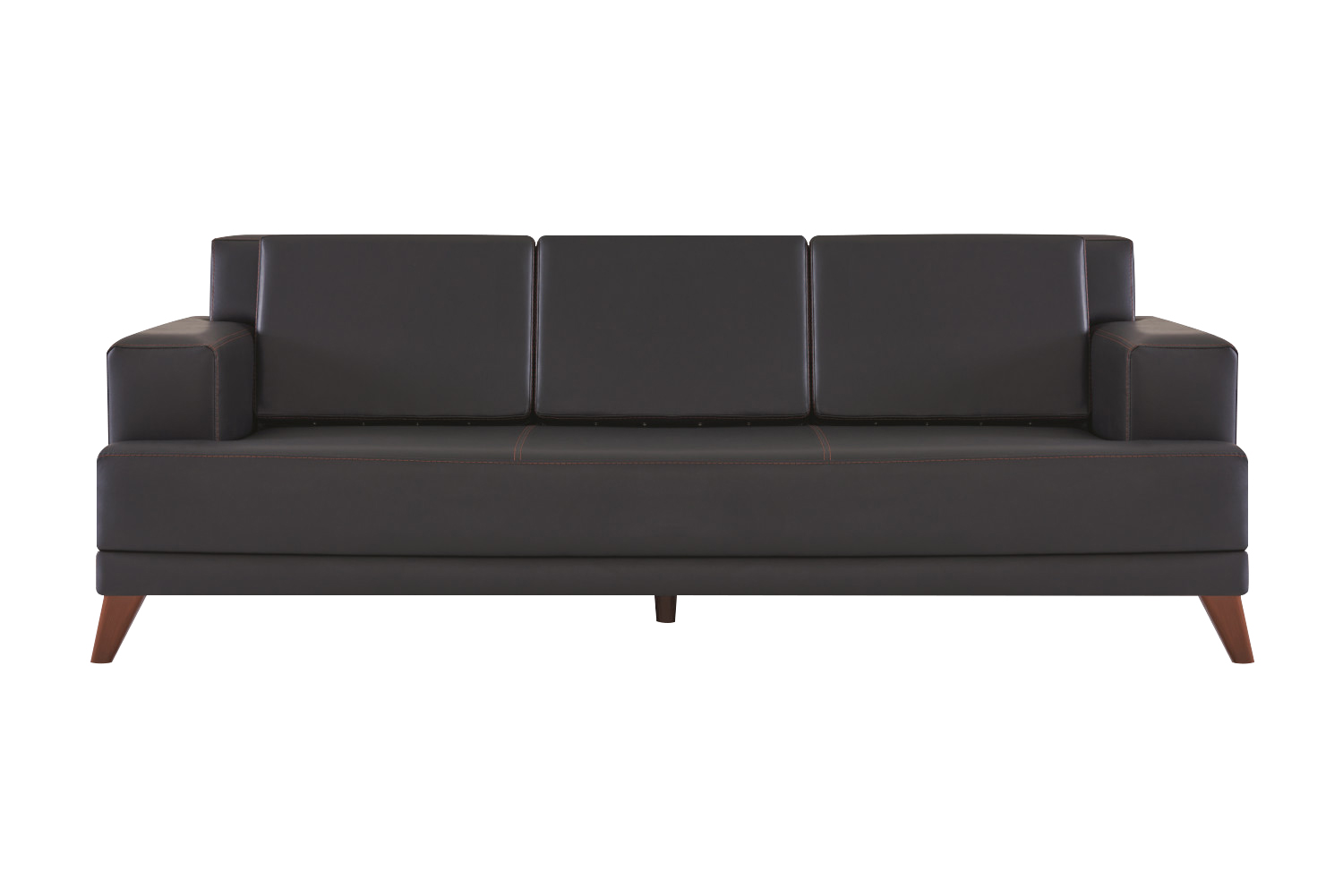 Ledersofa Modern 3-Sitzer Schwarz Einfarbig Couch Polster Kissen Holz