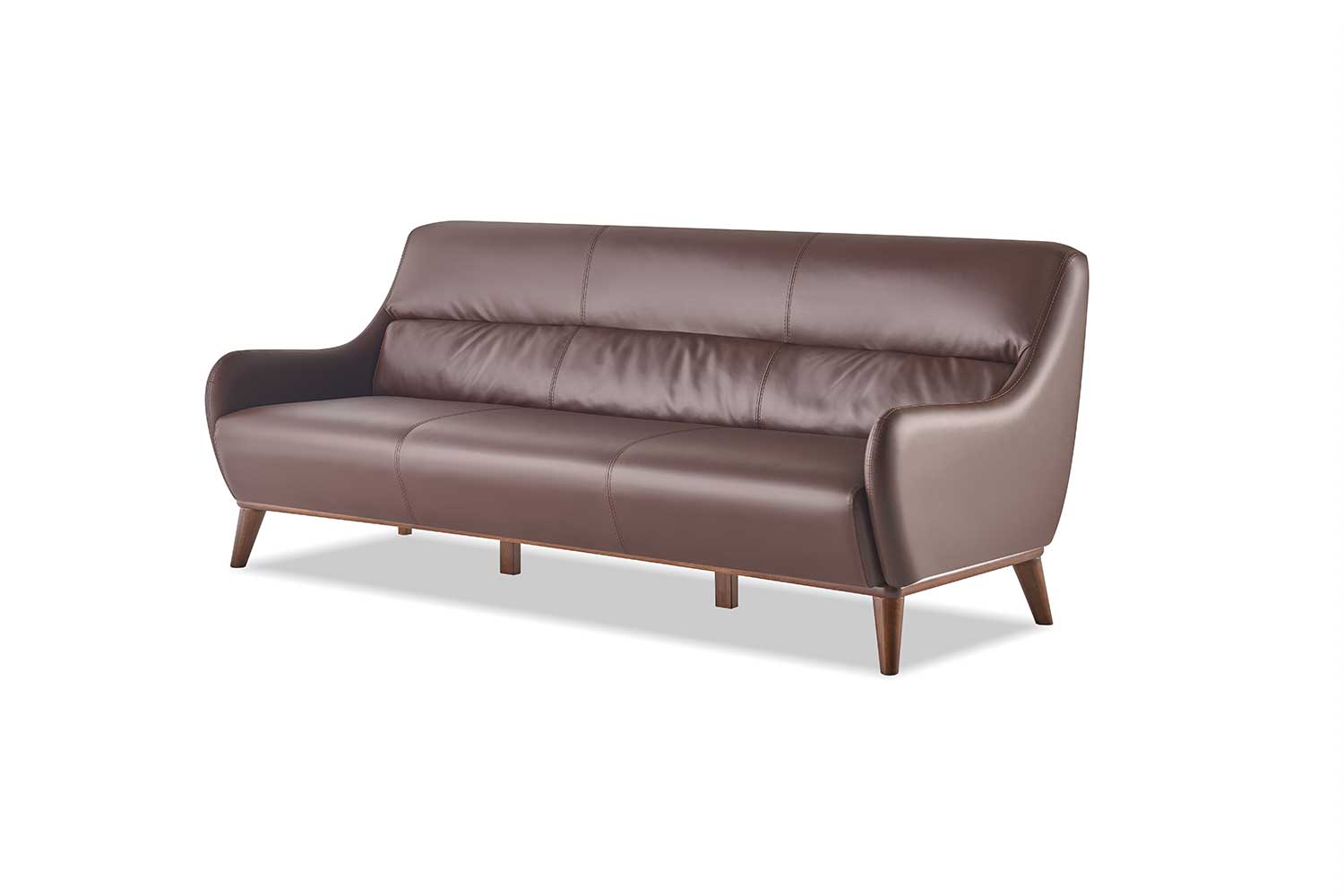 Sofa 3-Sitzer Braun Couch Ledersofa Holz Leder Klassisch Weiche Armlehnen