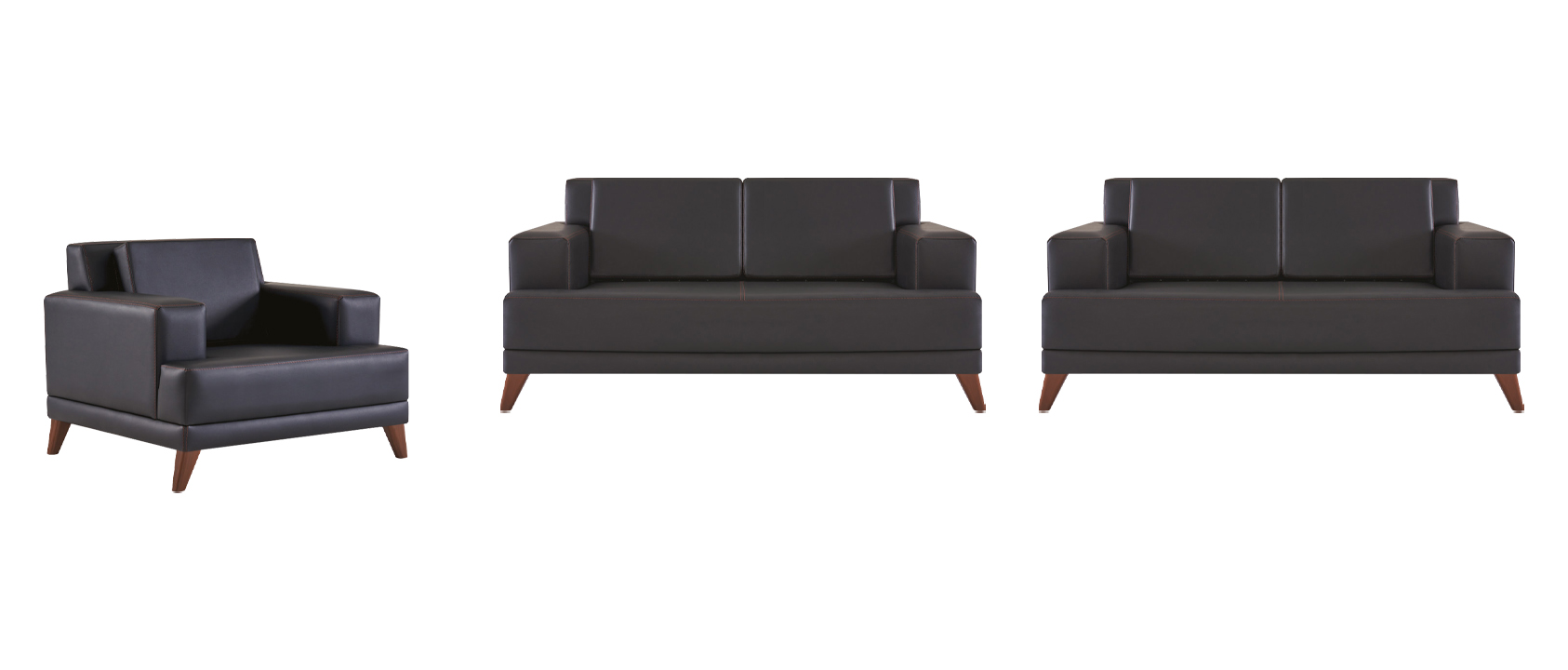 Komplett Sitzmöbel 2-Sitzer Sessel Schwarz Modern Polster Kissen Leder