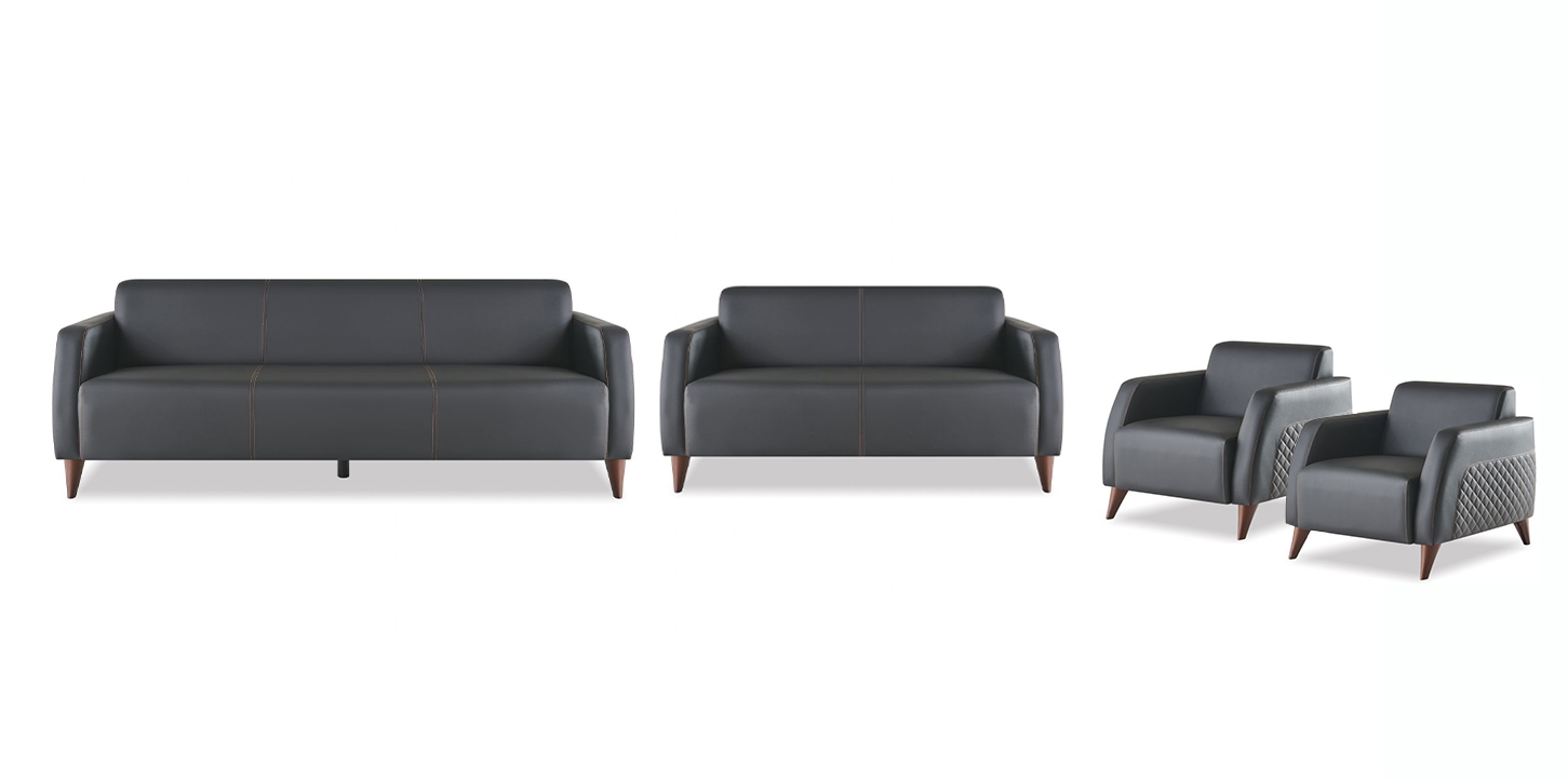 Komplett-Set Sitzmöbel 3-Sitzer 2-Sitzer Sessel Schwarz Moder Leder Holz