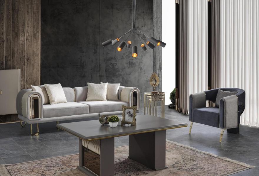 Couchgarnitur Dreisitzer Hochwertig Sessel Blau Couch Polstersofa Stoffsofa