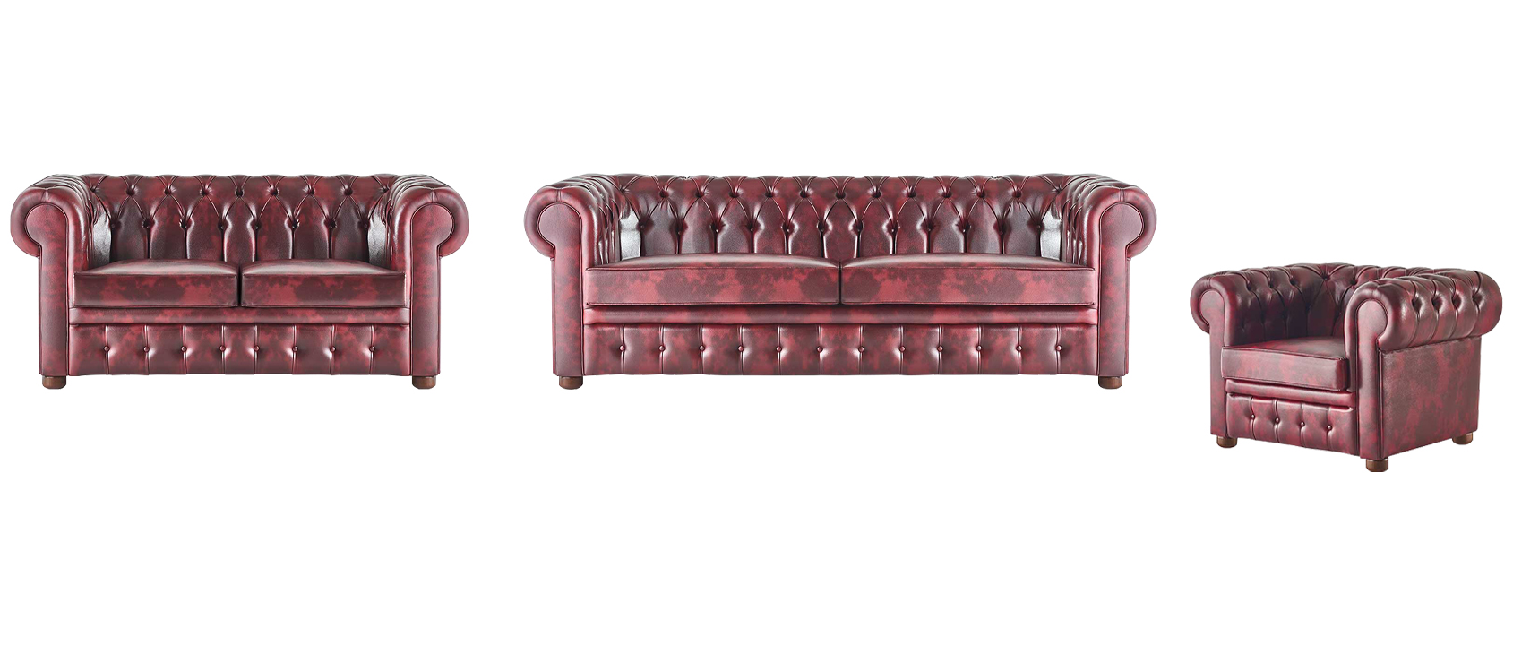 Sitzmöbel Set Bordeaux 3-Sitzer 2-Sitzer Sessel Chesterfield Klassische Möbel
