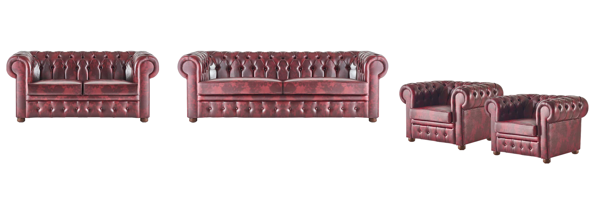 Sofagarnitur Set Couch Chesterfield 3-Sitzer 2-Sitzer Sessel Bordeaux Set 4tlg.