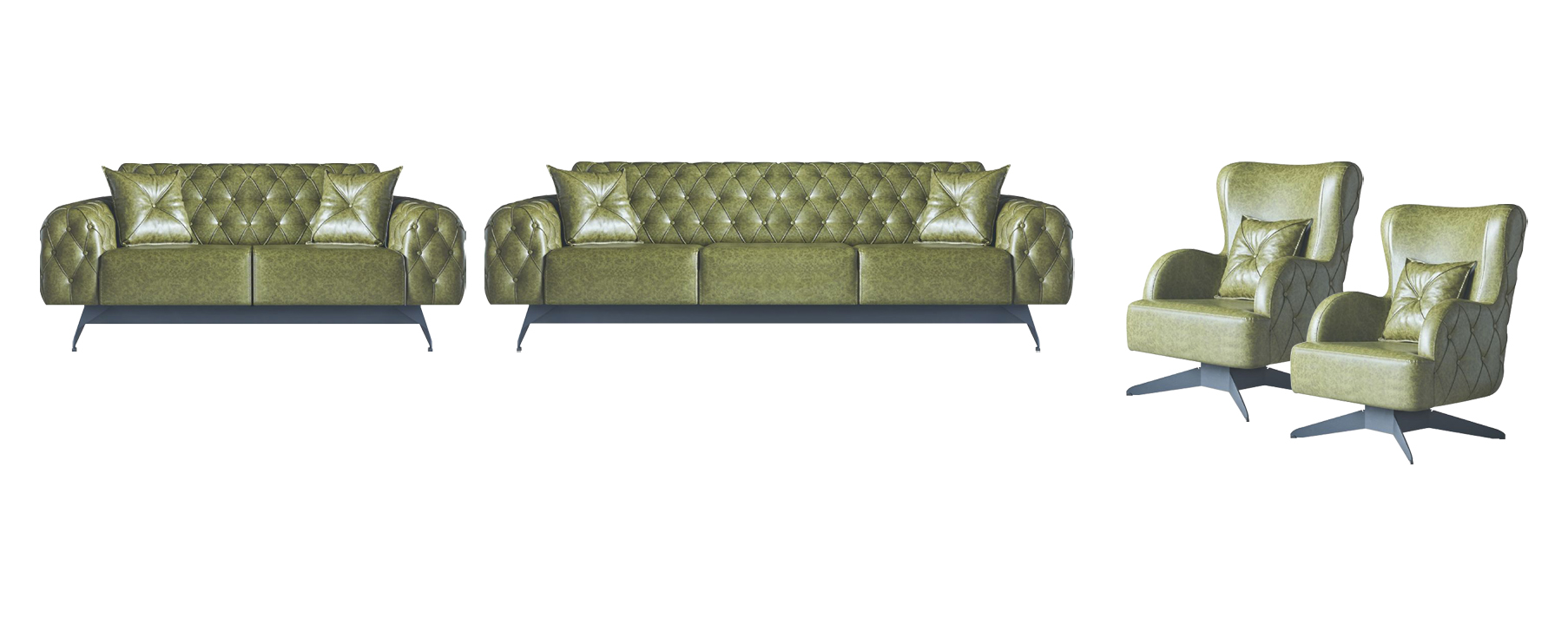 Chesterfield Polster 3-Sitzer 2-Sitzer Sessel Grün Set Klassisch Leder 4tlg.