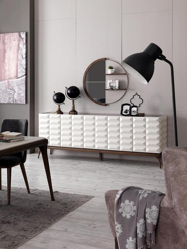 Designer Sideboard Hochglanz Spiegel Mit Regalen Kommode Schrank Weiß