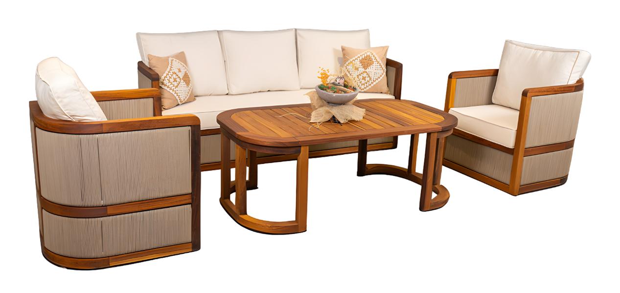 Terrassen Möbel Gartenmöbel Couchtisch Sofa Sessel Holz 4tlg Set Beige