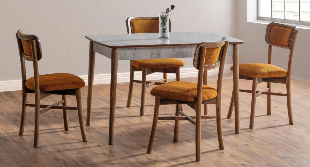 Luxus Esszimmer Set Braun Garnitur Tisch 4x Stühle Design Modern Möbel Esstisch