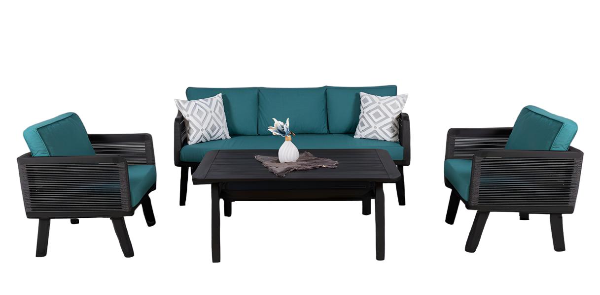 Sitzgruppe Gartenmöbel Lounge Set Сouch Sessel Couchtisch Seladon Holz 4tlg