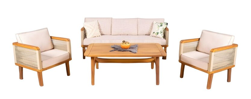 Lounge Möbel Gartenmöbel Set Sitzgruppe Sofa Couchtisch Sessel Beige