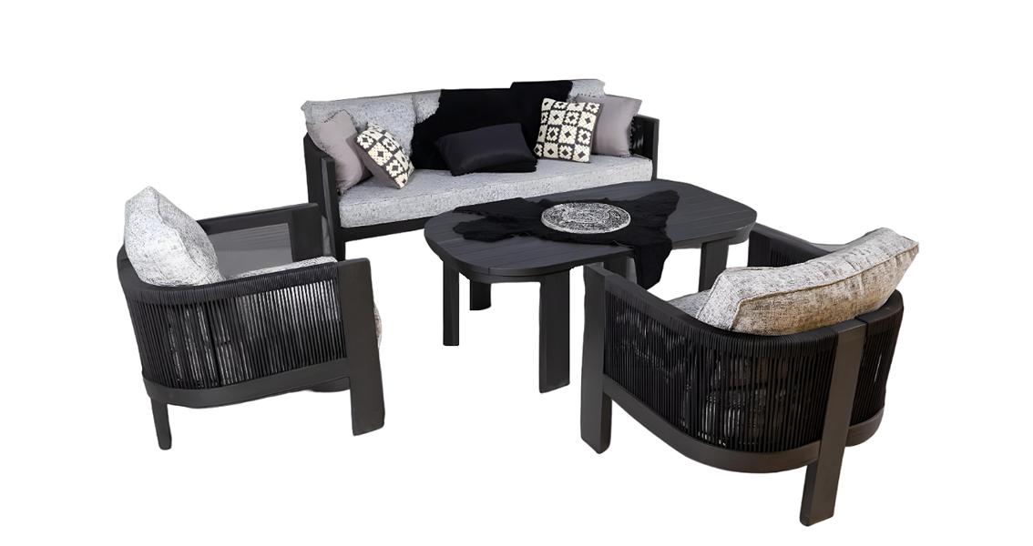Sitzgruppe Gartenmöbel Set Sofa Sessel Couchtisch 4tlg Terrasse Schwarz