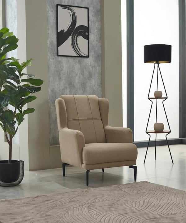 Einsitzer Wohnzimmer Sessel Polstersessel Stoff Sitzer Moderne Beige