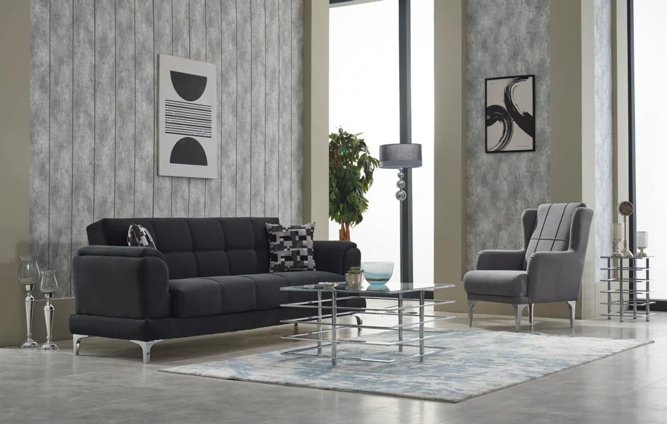 Garnitur Dreisitzer 3 Sitzer Sofa Stoffsofa Polstersofa Schwarz Couch