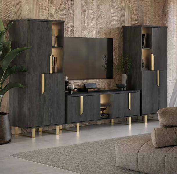 TV-Ständer 2 Schränke Moderne Wohnwand Wohnzimmer Set Modern 3tlg Holz Neu