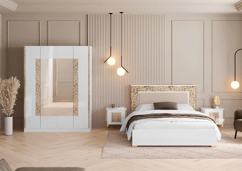 Komplett Schlafzimmer Möbel Set Bett 2x Nachttisch Kleiderschrank 4tlg Neu