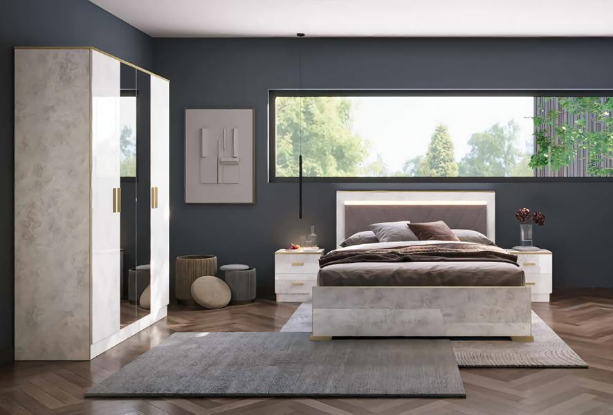 Komplett Schlafzimmer Möbel Set Bett 2x Nachttisch Kleiderschrank 4tlg Neu