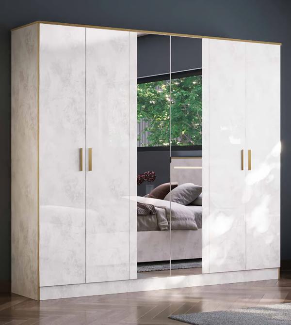 Moderner Kleiderschrank Luxus Schrank Holz Schränke Glas Beige Hochglanz Neu