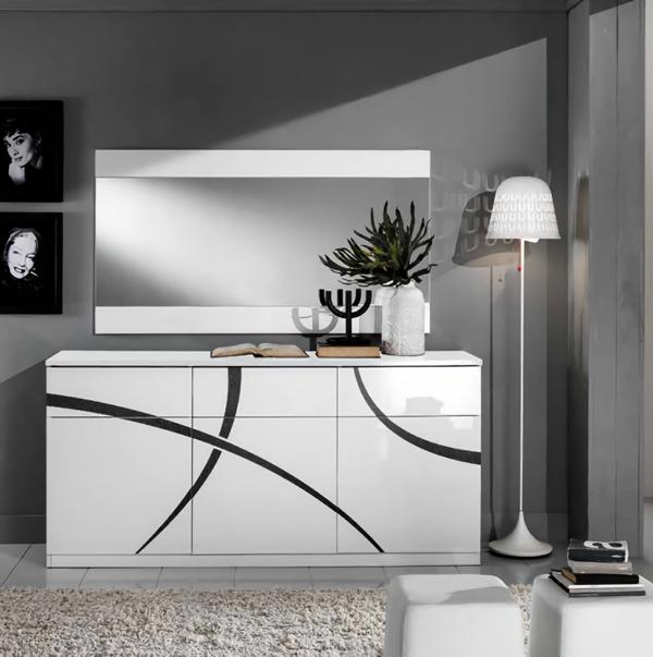Luxus Esszimmer Set 2tlg Modern Weiß Design Sideboard mit Spiegel Neu