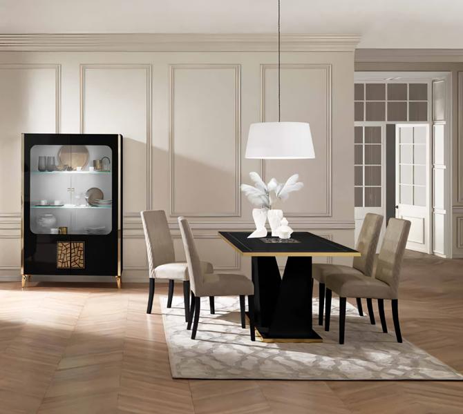 Luxus Esszimmer Set 6tlg Modern Esstisch mit 4x Stühle Design Vitrine Neu