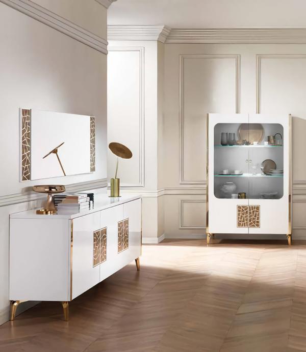 Esszimmer Set Ess Gruppe Tisch 3tlg Komplett Set Vitrine+Sideboard mit Spiegel