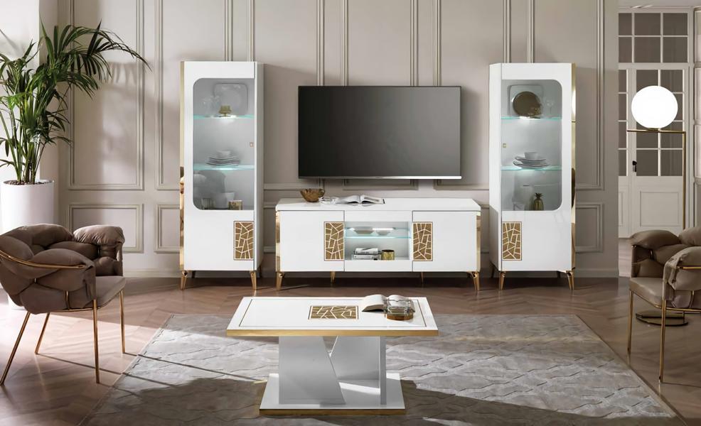 Wohnzimmermöbel Weiß Wohnwand Modern Designer Möbel Komplette Set 4tlg Neu