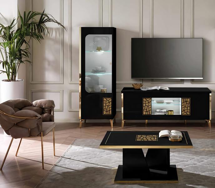 Modern Set 3 tlg Wohnzimmer Schwarz Holz Couchtisch Möbel Schrank TV-Ständer