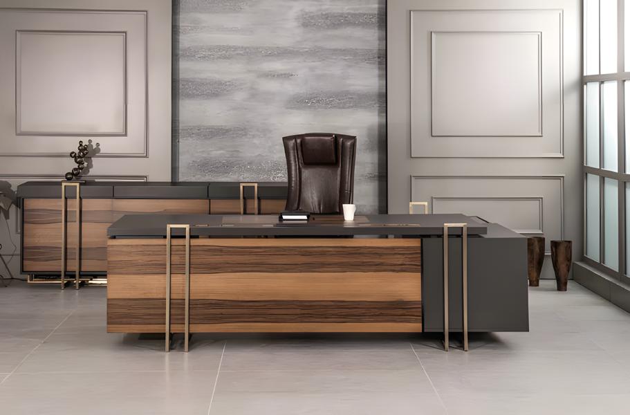Luxus Schreibtisch Leder Holz Tische Büro Tisch Einrichtung Designer Tische Neu